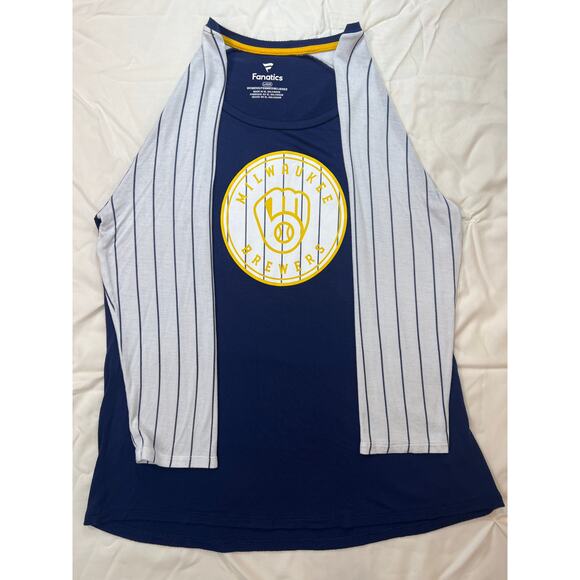 Milwaukee Brewers Women’s‎ 3/4 Length Sleeve Blue, Gold & White Stripes Mitt - Picture 3 of 8